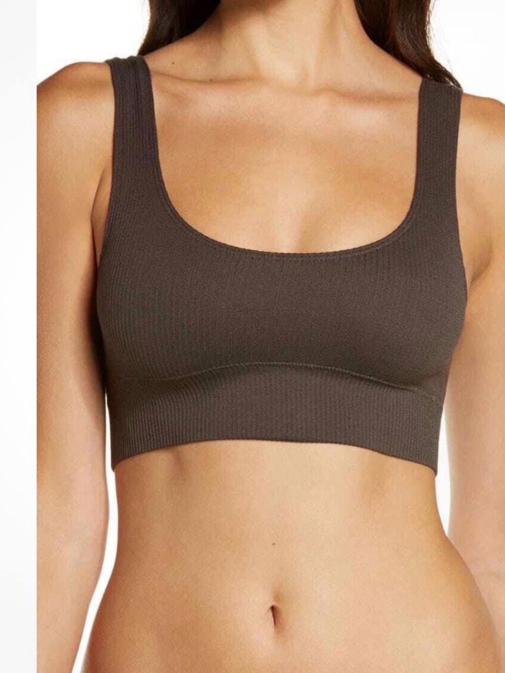 SKIMS STRETCH RIB SCOOP BRALETTE SOOT